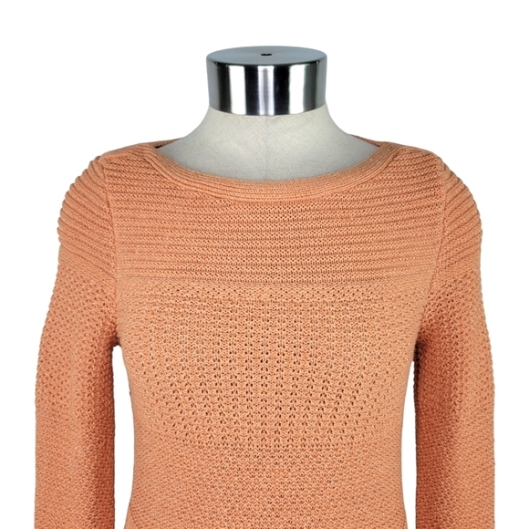 Chico’s Textured Mix Pullover 3/4 Sleeve Orange Sweater Women's Size XS Petite - Picture 2 of 12